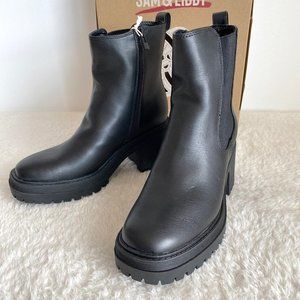 Sam&Libby Women's Camila Block Heel Boot Side Zip, Black Leather, Size 8